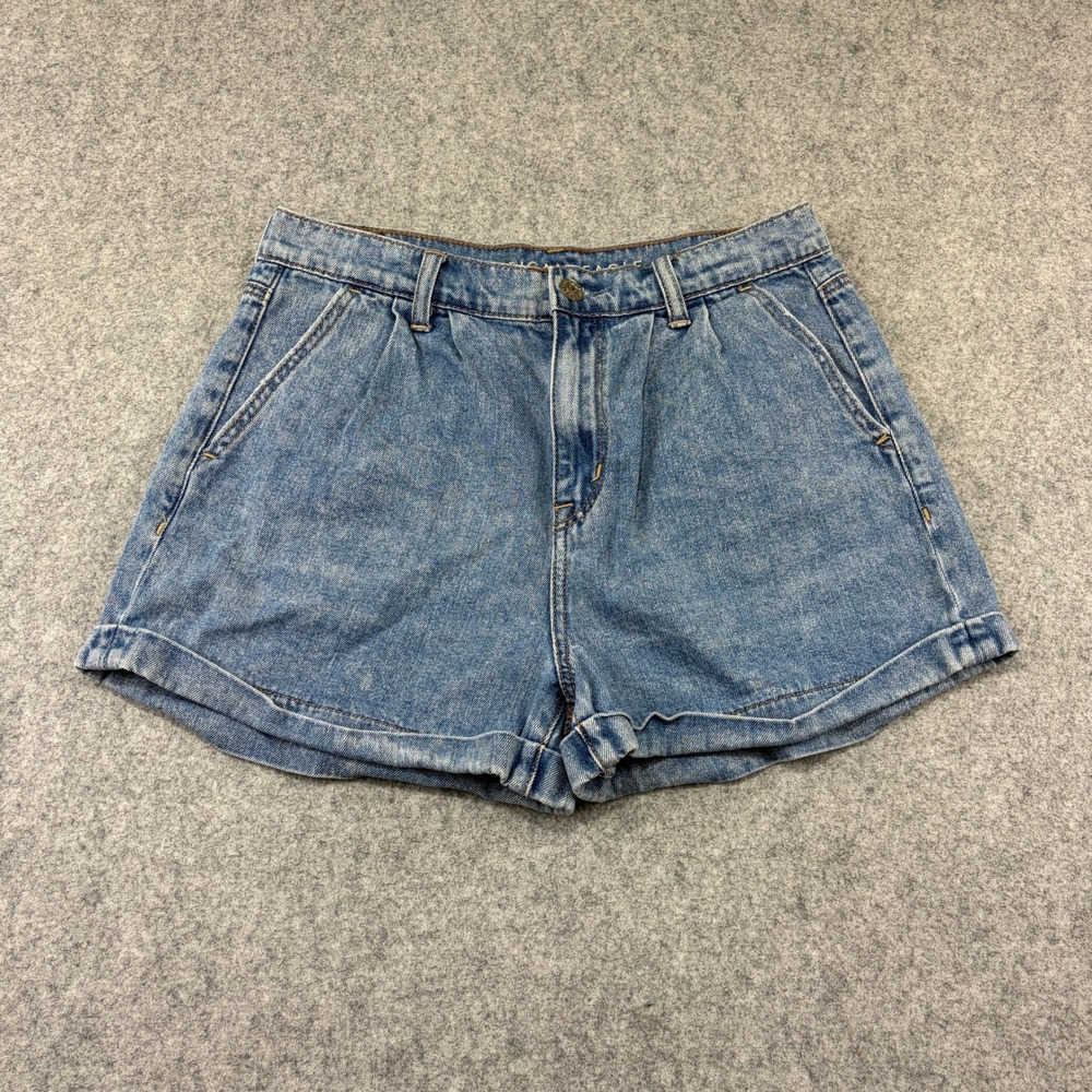 American Eagle Mom Short Womens 4 Blue Denim High Waisted Pleated Cuffed Medium
